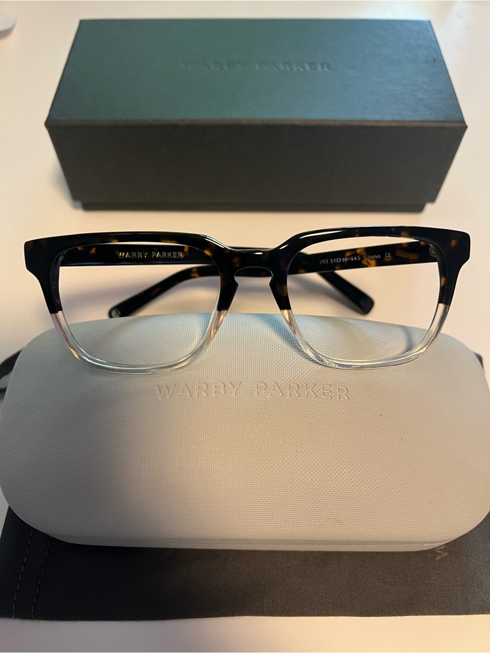 Warby Parker Tortoise / Clear Fade Rectangular Glasses